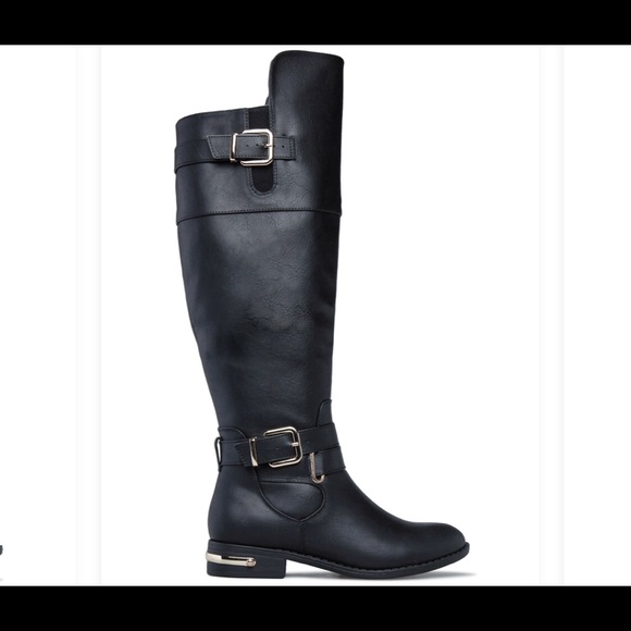 ~Black Knee Boots with Gold Detail - NEW- 9W ~ - Picture 3 of 4